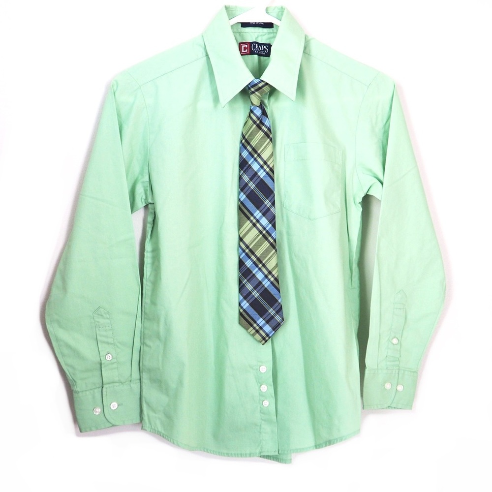 CHAPS Green Button Down with Plaid Tie